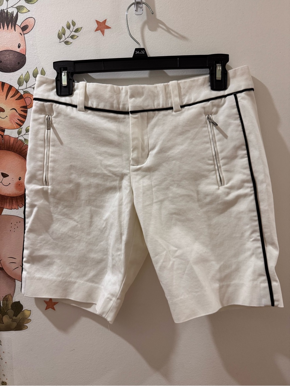 Calvin Klein White Flat-Front Shorts with Black Piping